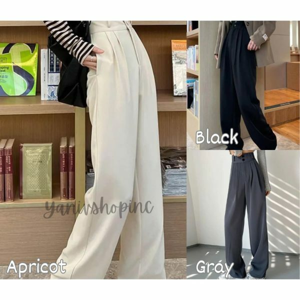 Y2K High Waist Wide Leg Black Suit Pants for Women - Korean Streetwear Fashion