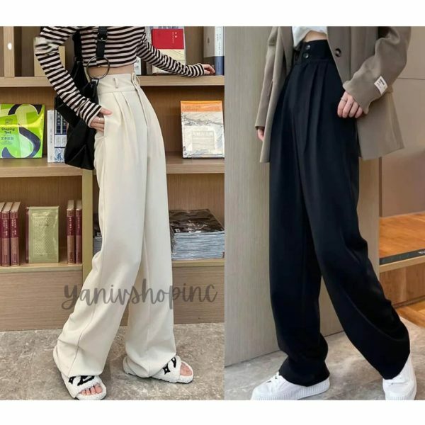 Y2K High Waist Wide Leg Black Suit Pants for Women - Korean Streetwear Fashion