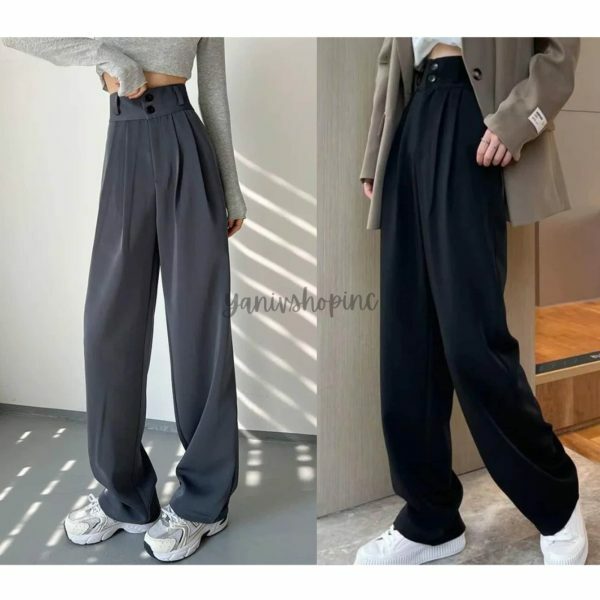 Y2K High Waist Wide Leg Black Suit Pants for Women - Korean Streetwear Fashion