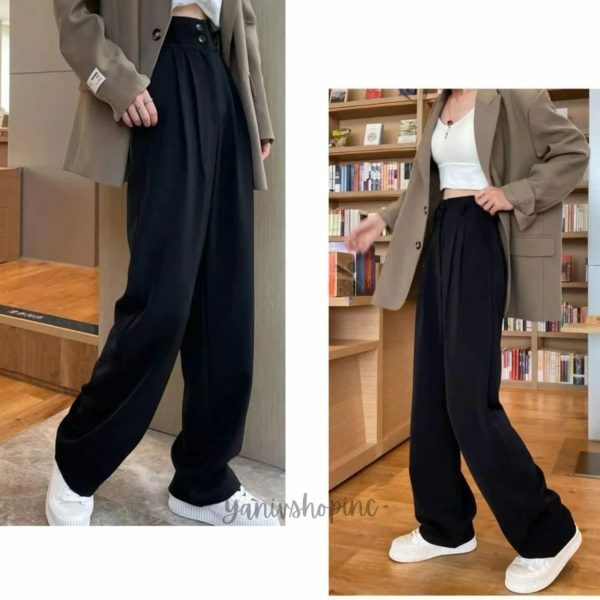 Y2K High Waist Wide Leg Black Suit Pants for Women - Korean Streetwear Fashion