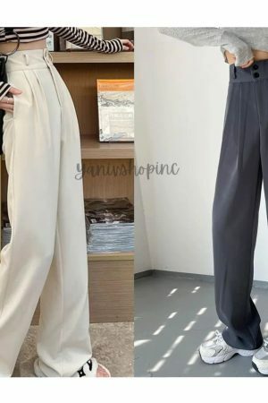 Y2K High Waist Wide Leg Black Suit Pants for Women - Korean Streetwear Fashion