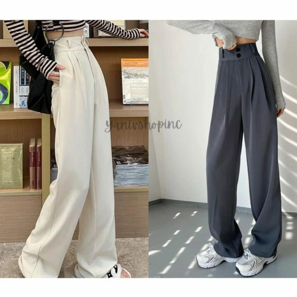 Y2K High Waist Wide Leg Black Suit Pants for Women - Korean Streetwear Fashion