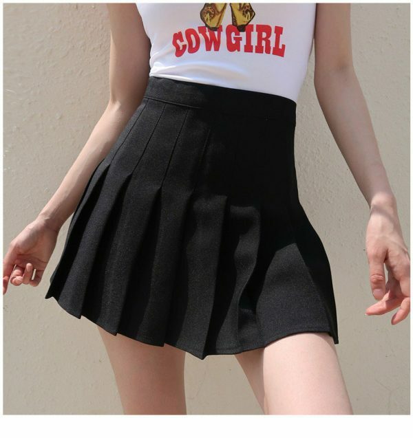 Y2K High Waisted A-Line Tennis Skirt in White/Black - French Retro Streetwear