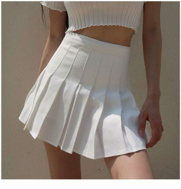 Y2K High Waisted A-Line Tennis Skirt in White/Black - French Retro Streetwear