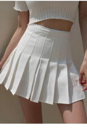 Y2K High Waisted A-Line Tennis Skirt in White/Black - French Retro Streetwear