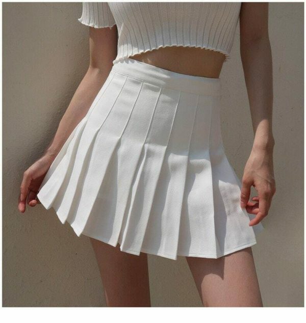 Y2K High Waisted A-Line Tennis Skirt in White/Black - French Retro Streetwear