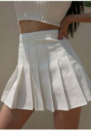 Y2K High Waisted A-Line Tennis Skirt in White/Black - French Retro Streetwear