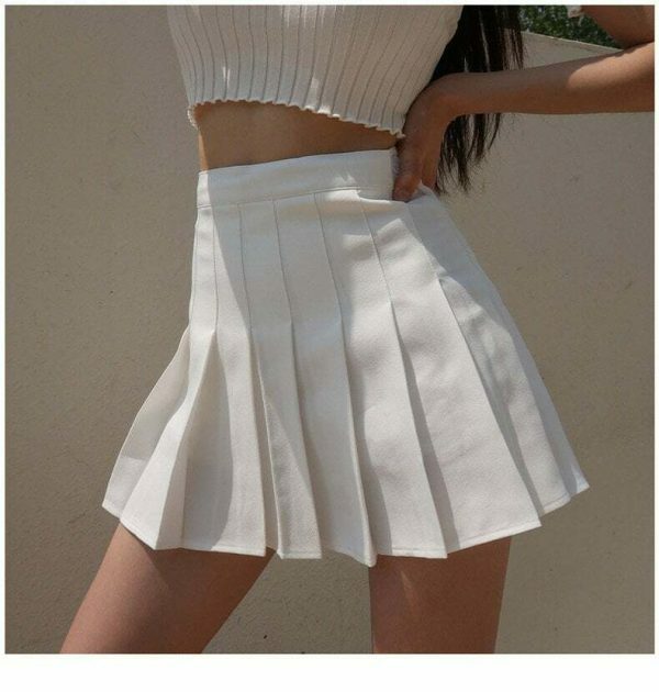 Y2K High Waisted A-Line Tennis Skirt in White/Black - French Retro Streetwear