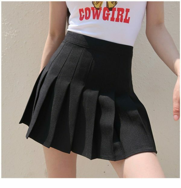 Y2K High Waisted A-Line Tennis Skirt in White/Black - French Retro Streetwear