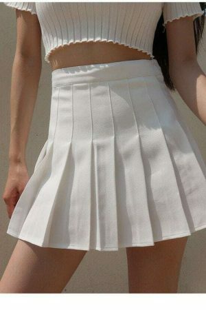 Y2K High Waisted A-Line Tennis Skirt in White/Black - French Retro Streetwear