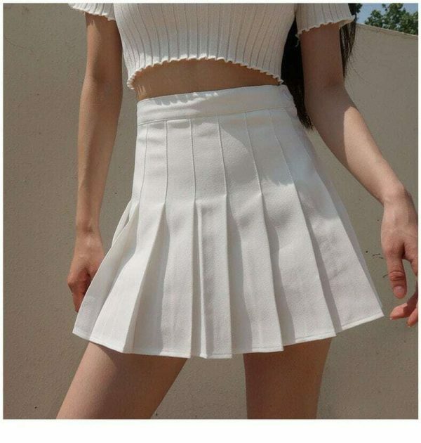 Y2K High Waisted A-Line Tennis Skirt in White/Black - French Retro Streetwear