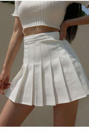 Y2K High Waisted A-Line Tennis Skirt in White/Black - French Retro Streetwear