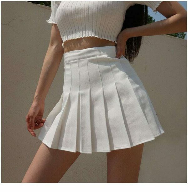 Y2K High Waisted A-Line Tennis Skirt in White/Black - French Retro Streetwear