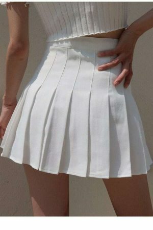 Y2K High Waisted A-Line Tennis Skirt in White/Black - French Retro Streetwear