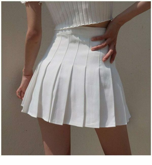 Y2K High Waisted A-Line Tennis Skirt in White/Black - French Retro Streetwear