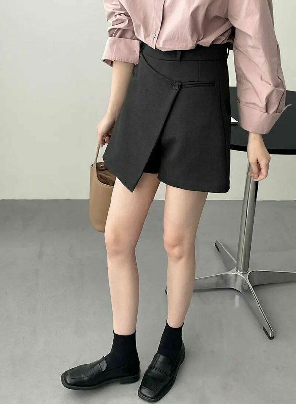 Y2K High Waisted Asymmetric Skort in Korean Streetwear Style