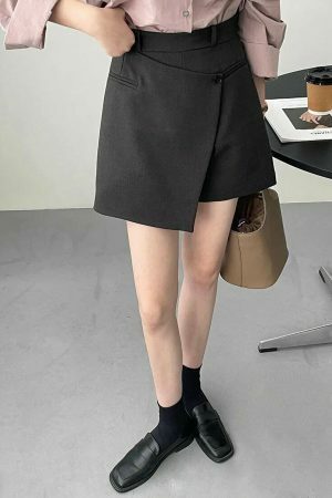 Y2K High Waisted Asymmetric Skort in Korean Streetwear Style