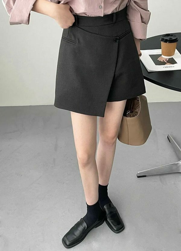 Y2K High Waisted Asymmetric Skort in Korean Streetwear Style