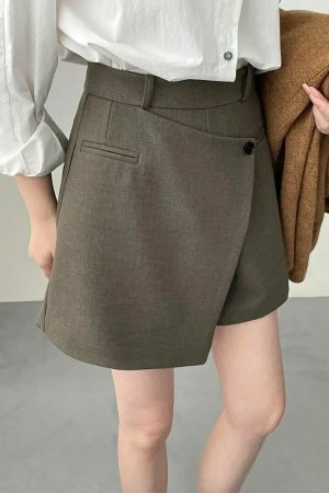 Y2K High Waisted Asymmetric Skort in Korean Streetwear Style