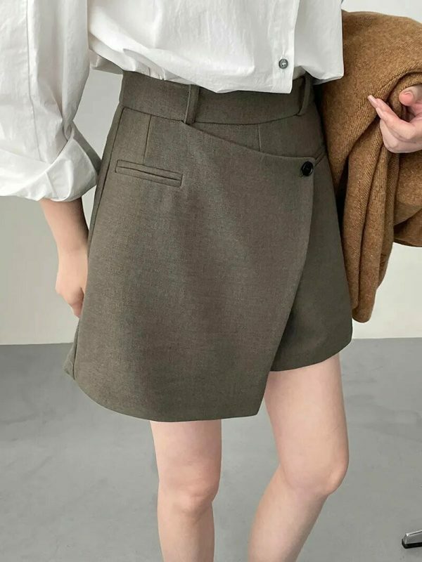 Y2K High Waisted Asymmetric Skort in Korean Streetwear Style