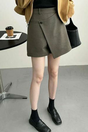 Y2K High Waisted Asymmetric Skort in Korean Streetwear Style