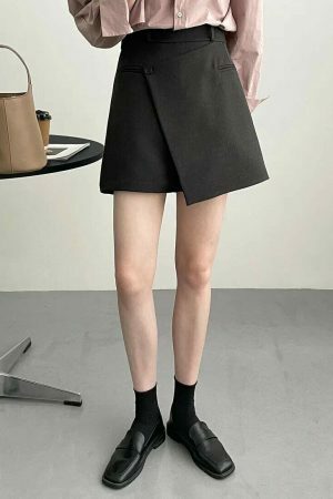 Y2K High Waisted Asymmetric Skort in Korean Streetwear Style