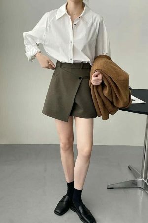 Y2K High Waisted Asymmetric Skort in Korean Streetwear Style