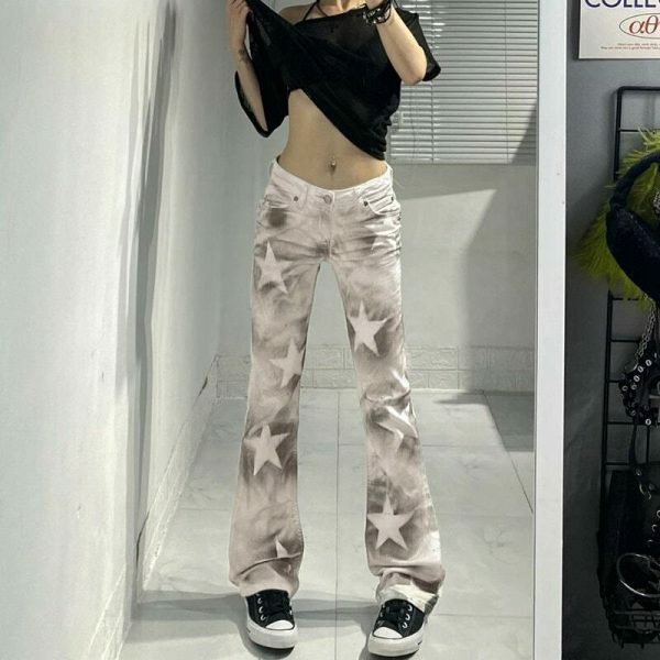 Y2K High Waisted Retro Jeans Streetwear Aesthetic Vintage 90s Casual Trousers