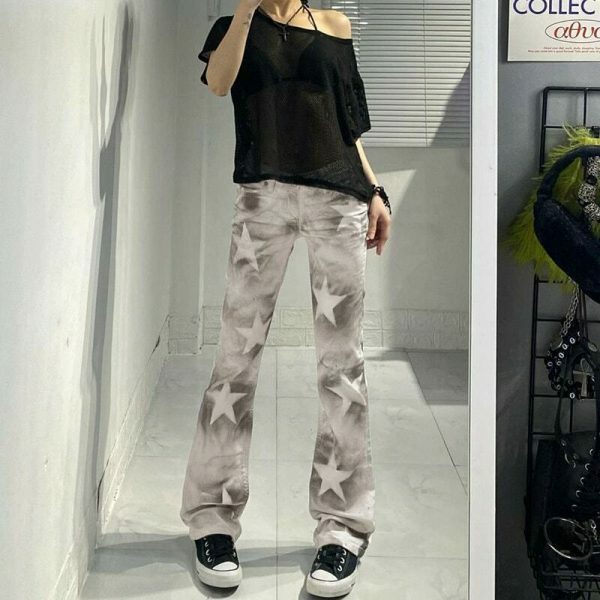 Y2K High Waisted Retro Jeans Streetwear Aesthetic Vintage 90s Casual Trousers