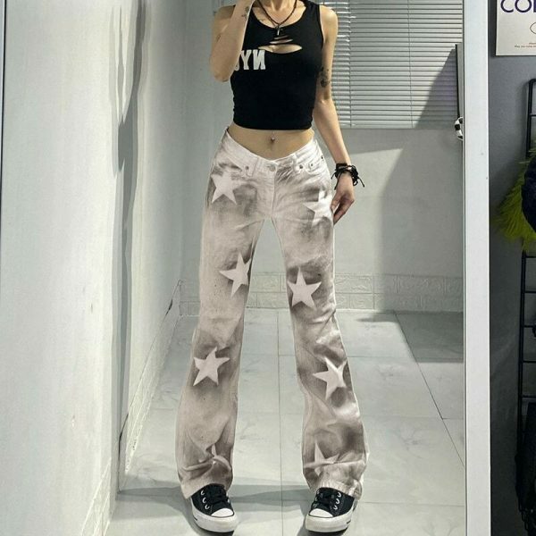 Y2K High Waisted Retro Jeans Streetwear Aesthetic Vintage 90s Casual Trousers