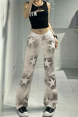 Y2K High Waisted Retro Jeans Streetwear Aesthetic Vintage 90s Casual Trousers