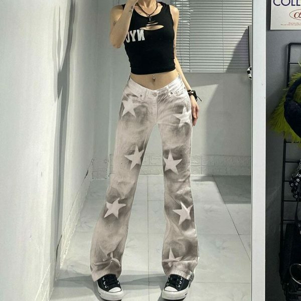 Y2K High Waisted Retro Jeans Streetwear Aesthetic Vintage 90s Casual Trousers