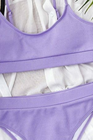 Y2K High Waisted Ribbed Purple Bikini Bottoms