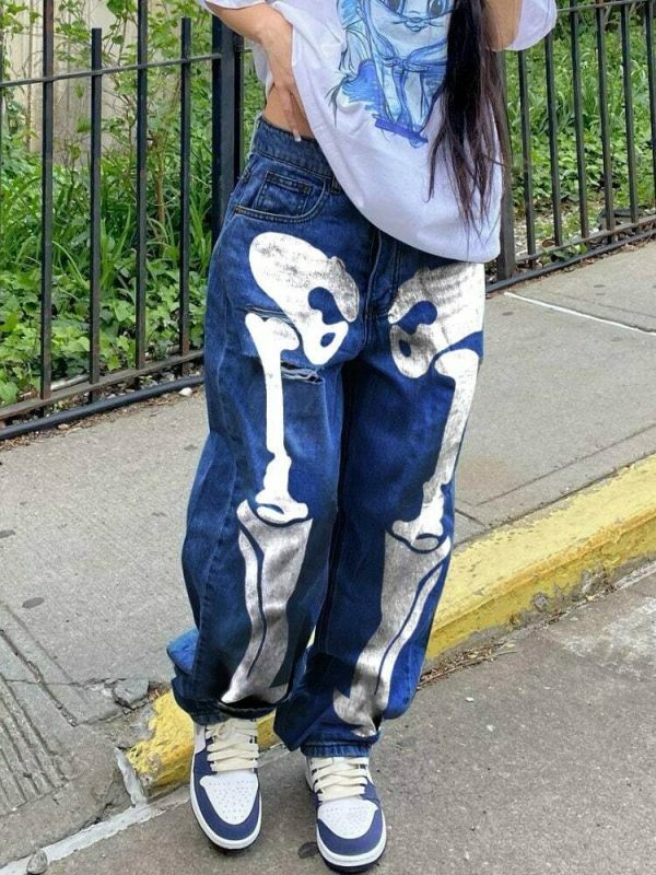 Y2K Hip Hop Skull Print Cargo Pants for Streetwear Fashion