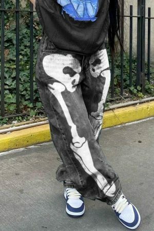 Y2K Hip Hop Skull Print Cargo Pants for Streetwear Fashion