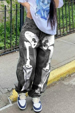 Y2K Hip Hop Skull Print Cargo Pants for Streetwear Fashion