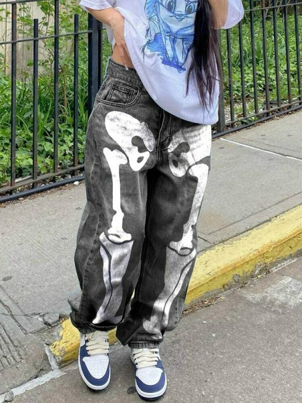 Y2K Hip Hop Skull Print Cargo Pants for Streetwear Fashion