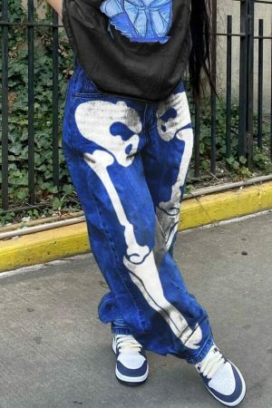 Y2K Hip Hop Skull Print Cargo Pants for Streetwear Fashion