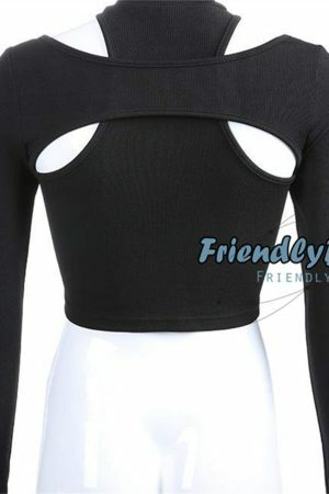 Y2K Hollow Knit Crop Top Black White Long Sleeve Streetwear Sweater