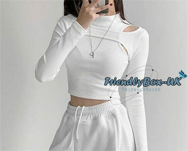 Y2K Hollow Knit Crop Top Black White Long Sleeve Streetwear Sweater