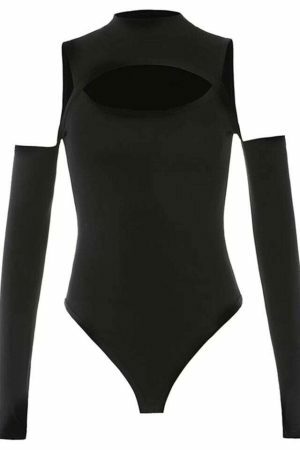 Y2K Hollow Out Black Bodysuit