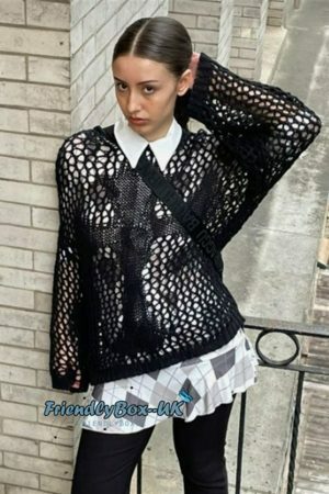 Y2K Hollow Out Crochet Mesh Streetwear Sweater