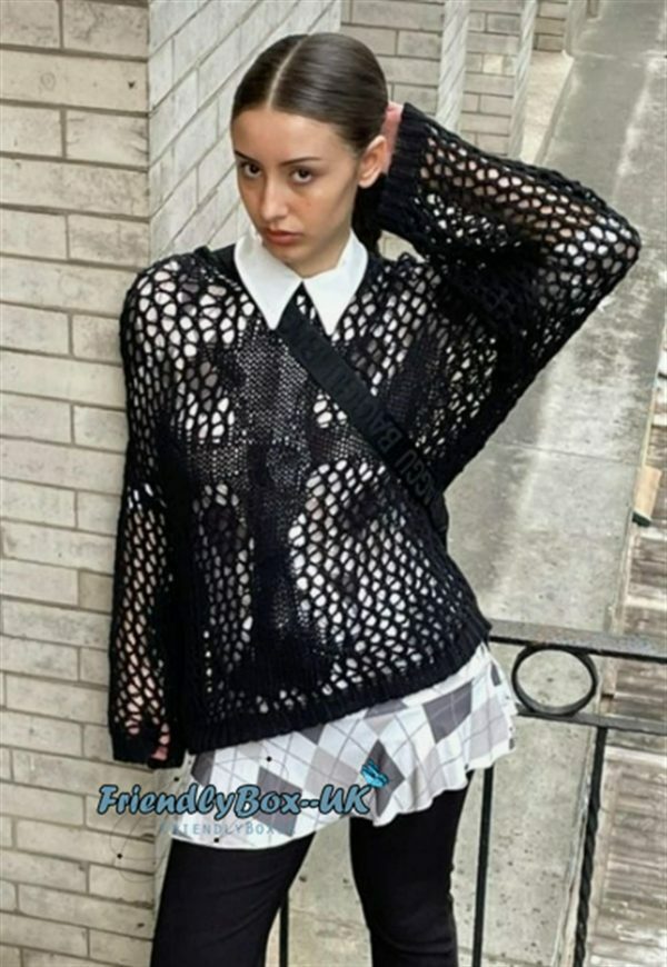 Y2K Hollow Out Crochet Mesh Streetwear Sweater