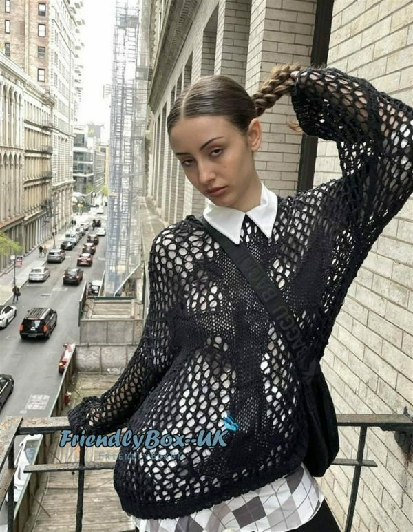 Y2K Hollow Out Crochet Mesh Streetwear Sweater