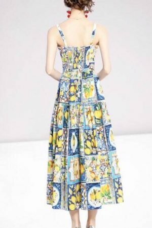 Y2K Italian Mosaic Print Streetwear Maxi Dress