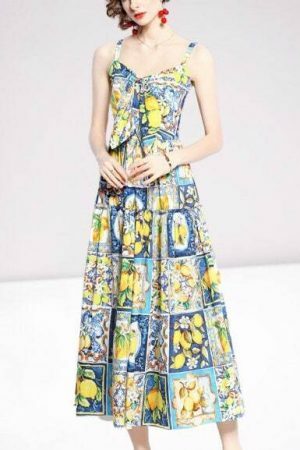 Y2K Italian Mosaic Print Streetwear Maxi Dress