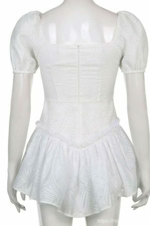 Y2K Jacquard White Mini Dress - Streetwear Aesthetic