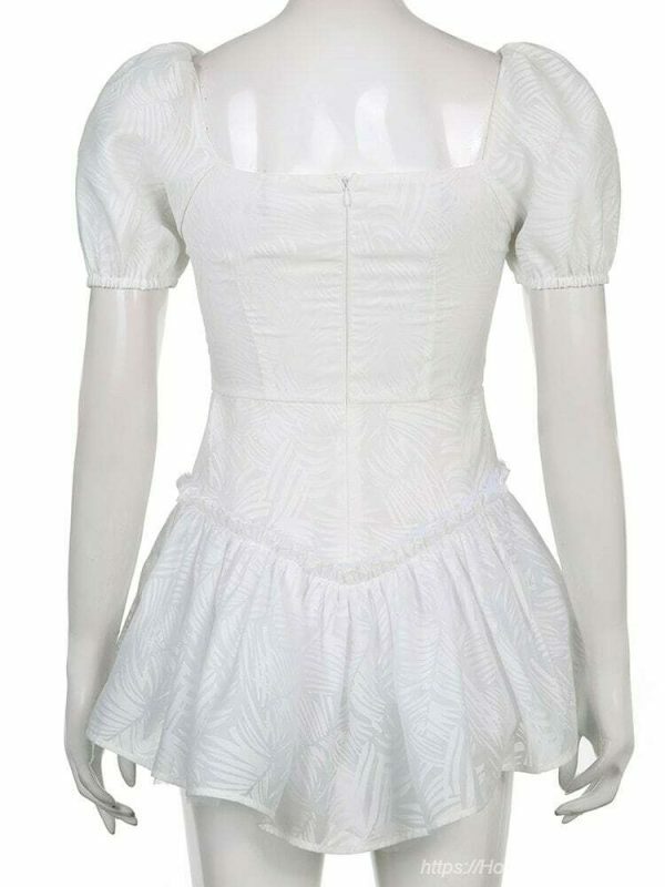 Y2K Jacquard White Mini Dress - Streetwear Aesthetic