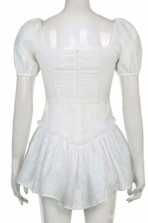 Y2K Jacquard White Mini Dress - Streetwear Aesthetic