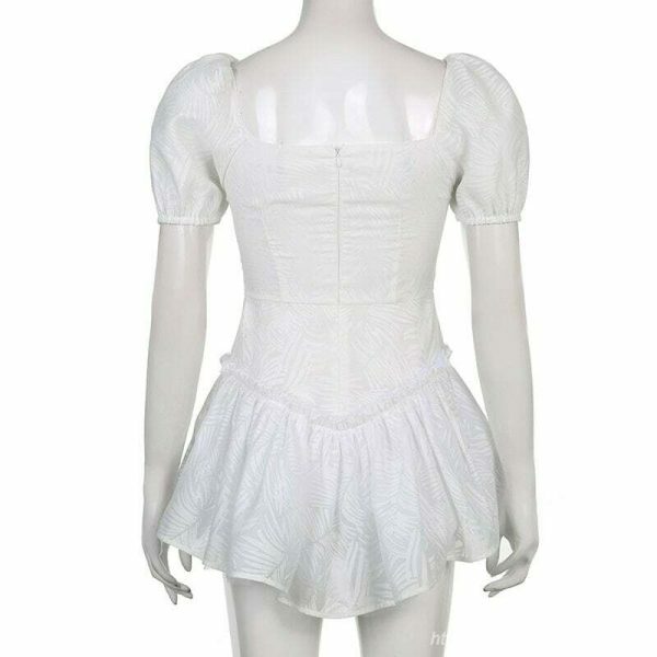 Y2K Jacquard White Mini Dress - Streetwear Aesthetic